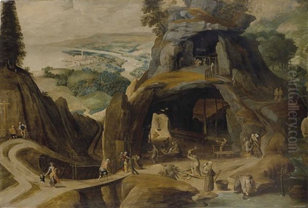A Hermitage With Monks In A Mountainous Landscape, A Coastal Town Beyond - view 1