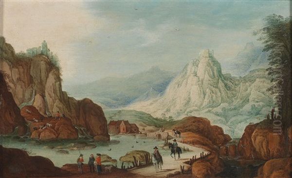 A Mountainous River Landscape With Horsemen - view 1