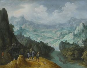 Mountainous River Landscape With Travelers by Tobias Verhaecht