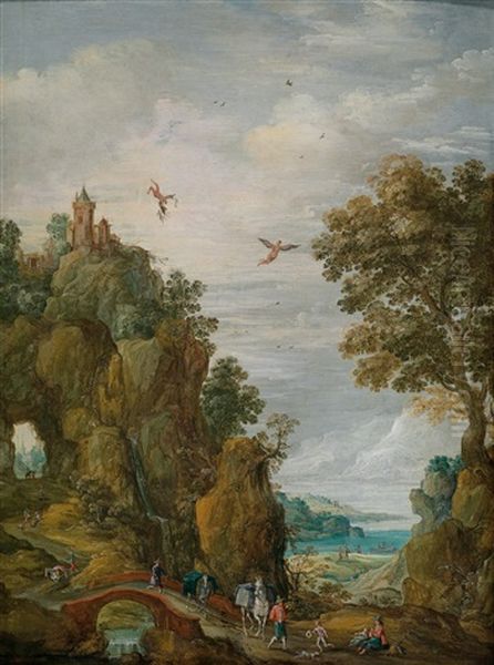 Gebirgige Flusslandschaften Mit Reicher Figurenstaffage Und Dem Fall Des Ikarus (pair) - view 1