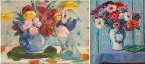 Composition Aux Pivoines (+ Vase Fleuri, Smllr; 2 Works)