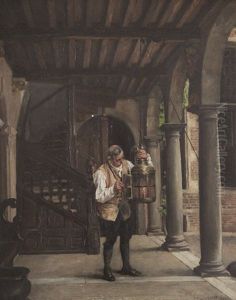 Homme A La Lanterne Sous La Galerie Au Musee Plantin Et Moretus