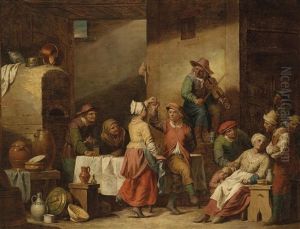 Scheuneninterieur Mit Tanzenden Bauern
