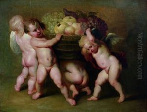 Putti Autour D'une Corbeille De Fleurs
