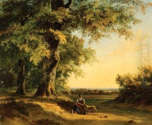 A Shepherdess With A Little Sheep by Jan Hendrick Breyer