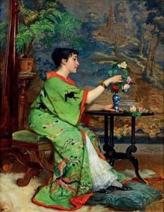 Jeune Femme En Kimono Dans Un Interieur