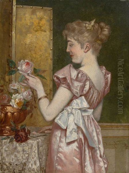 Jeune Femme Composant Un Bouquet De Fleurs - view 1
