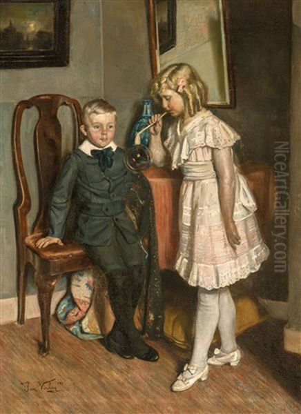 Children Blowing Bubbles - view 1