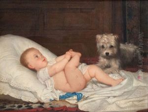 Enfant Sur Coussin Et Chien by Jan Frans Verhas