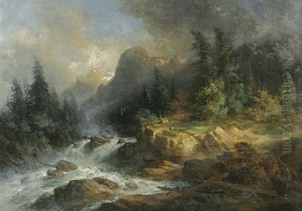 Hochgebirgslandschaft Mit Reisendem Bach Nach Einem Gewitter - view 1