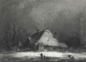 Eingeschneites Bauernhaus Am Teich by Theodor Verhas