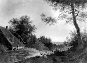 A Shepherd With His Flock In A Summer Landscape thumbnail