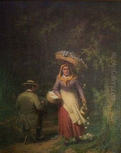 La Femme Au Panier Et Le Peintre by Francois Verheyden