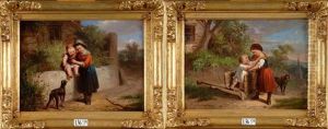 Jeunes Enfants Et Leur Chien (pair) by Francois Verheyden