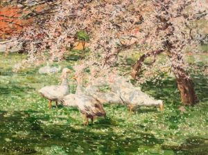 Geese In A Spring Orchard by Isidoor Verheyden