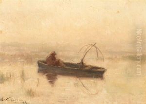 Fisherman In A Sloop With His Hand Lift Net (1899) by Isidoor Verheyden