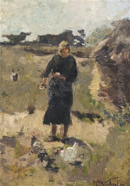 Woman Feeding Chickens - view 1
