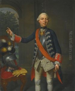 Portrait Of Friedrich Wilhelm Ernst Zu Schaumburg-lippe (1724-1777), Three-quarter Length, In Red And Blue Frockcoat With Silver Embroidery