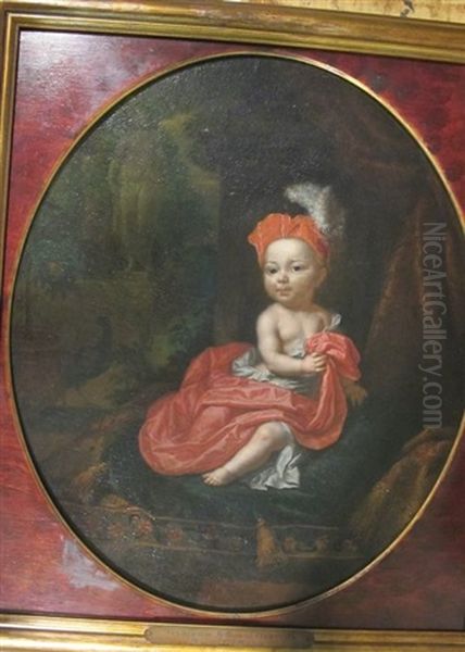 Jeune Prince Assis De Trois-quarts Sur Un Coussin De Velours, En Habit Et Bonnet Rouges, Dans Le Jardin D'un Palais - view 1