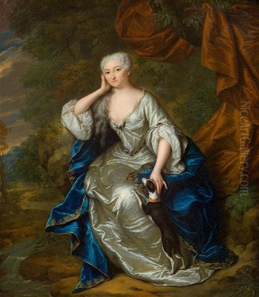 Portrat Der Jacoba Wilhelmina Van Gheel Van Spanbroeck In Edler Kleidung Mit Einem Hundchen - view 1