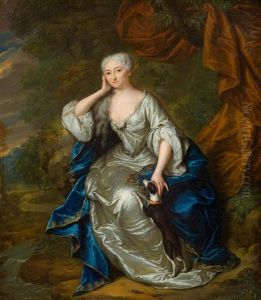 Portrat Der Jacoba Wilhelmina Van Gheel Van Spanbroeck In Edler Kleidung Mit Einem Hundchen by Mattheus Verheyden