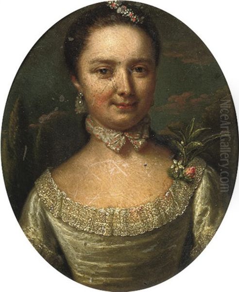 Portrait Of A Lady In A Green Dress With Floral Decoration - view 1