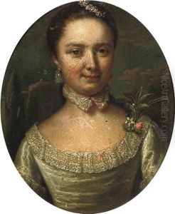 Portrait Of A Lady In A Green Dress With Floral Decoration