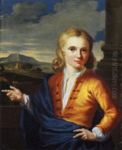 Portrait Of A Young Gentleman In A Tunic And A Blue Mantle, A Landscape Beyond thumbnail