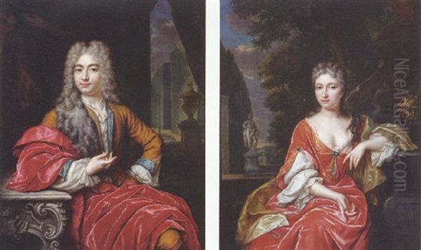 Portrait Of Joan Van Schuylenburch Wearing A Blue Lined Yellow Jacket, Lace Shirt, Red Silk Wrap And A Wig - view 1