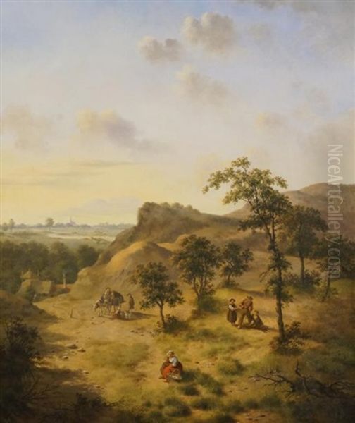 Houtsprokkelaars En Landschap Op Beboste Heuvel - view 1