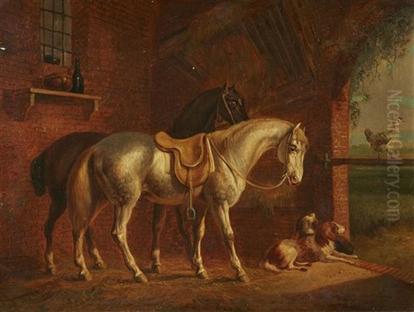 Stable Scene With Two Horses - view 1
