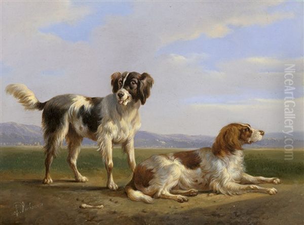 Zwei Munsterlander Mit Knochen - view 1