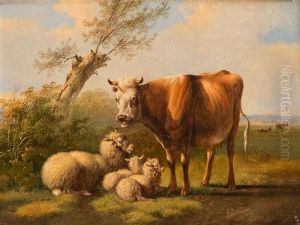 The Cow Accompanies The Sheep With Her Lambs The Cow Accompanies The Sheep With Her Lambs