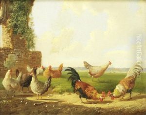 Farmyard Scenes With Poultry (4 Works) by Albertus Verhoesen