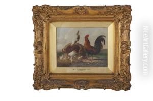 Rooster With Hens And Chicks by Adrien Joseph Verhoeven-Ball