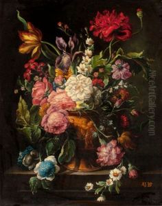 Floral Still Life by Adrien Joseph Verhoeven-Ball