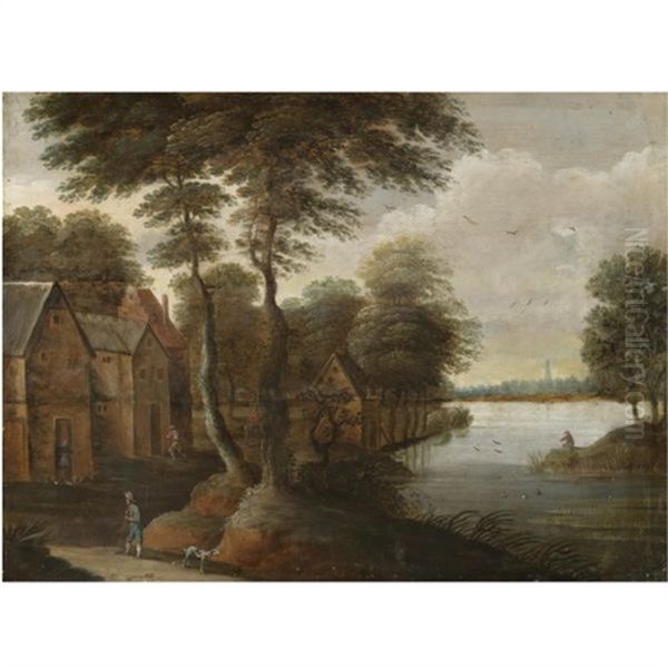 A River Landscape With Figures In The Foreground And A Fisherman On The Right Bank - view 1