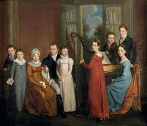 Reunion De La Famille Debie, Autour D'un Clavecin Et D'une Harpe by Charles-Pierre Verhulst