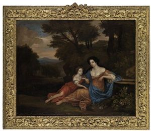 Portrait Of Two Ladies In A Landscape by Jan Verkolje the Elder
