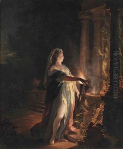 A Lady Making An Offering To Cupid At Night