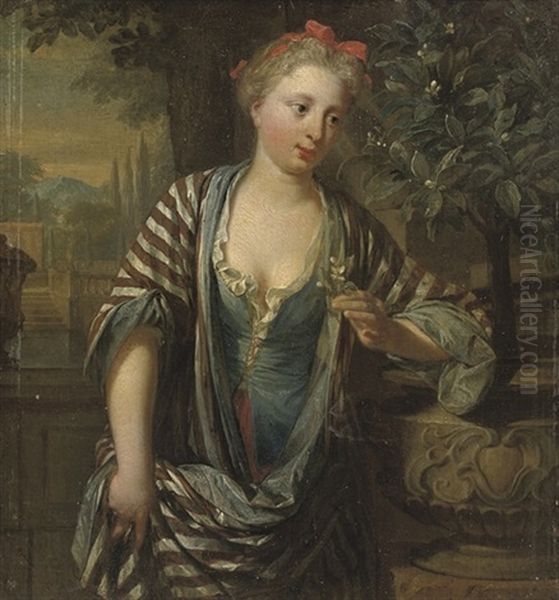 A Young Woman Holding A Flower - view 1