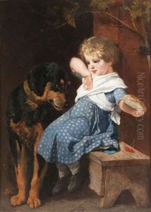 Jeune Fille Et Chien by Charles Verlat