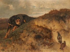 Chien A L`affut Des Perdrix by Charles Verlat