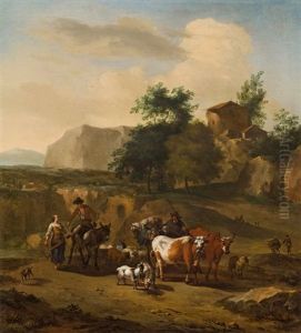 Southern Landscape With Wayfarers And Animals by Jan Vermeer van Haarlem III