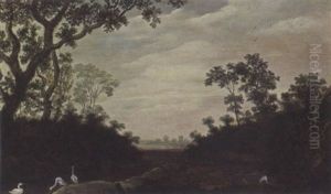 Goats, Storks And A Swan In A Wooded Landscape