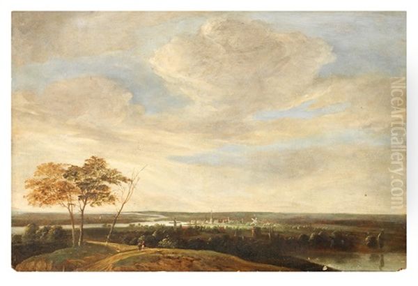Promeneurs Dans Un Paysage Fluvial - view 1