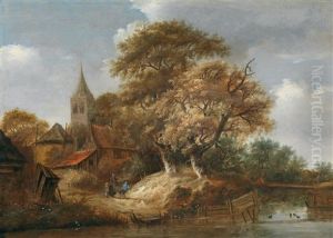 Ein An Einem Gewasser Liegendes Dorf Mit Bauerlicher Staffage