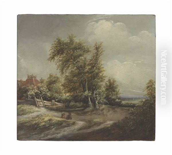 A Dune Landscape With Figures And A House Beyond - view 1
