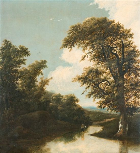 Landschaft Mit Wanderer In Der Furt - view 1