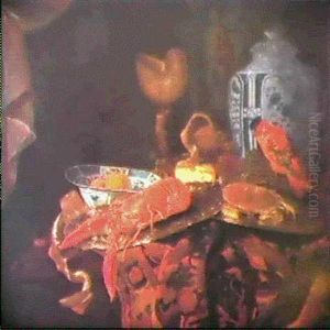 Nature Morte Au Homard, Crabe, Perroquet Et Nautile Sur Un Entablement by Barent (v. d. Meer) Vermeer
